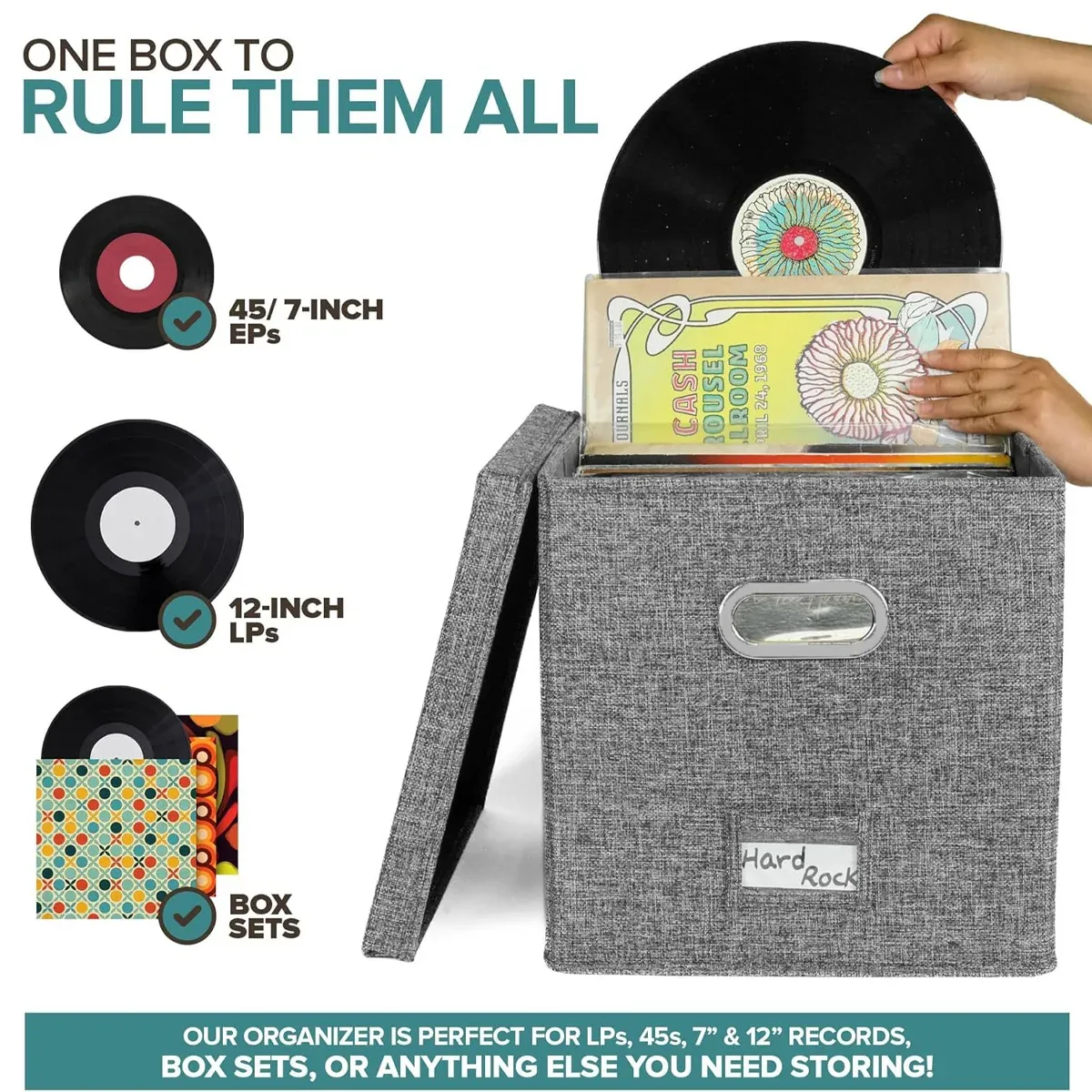 Linen Fabric Vinyl Record Storage Box Foldable With Lid Included Dustproof โ image 6