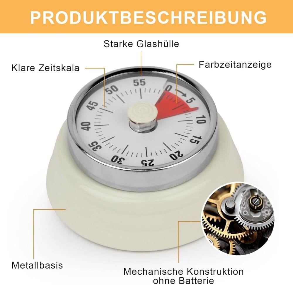 60 Minute Mechanical Kitchen Timer with Magnet, Stainless Steel Yellow, 3.6 × 7.3cm — image 4