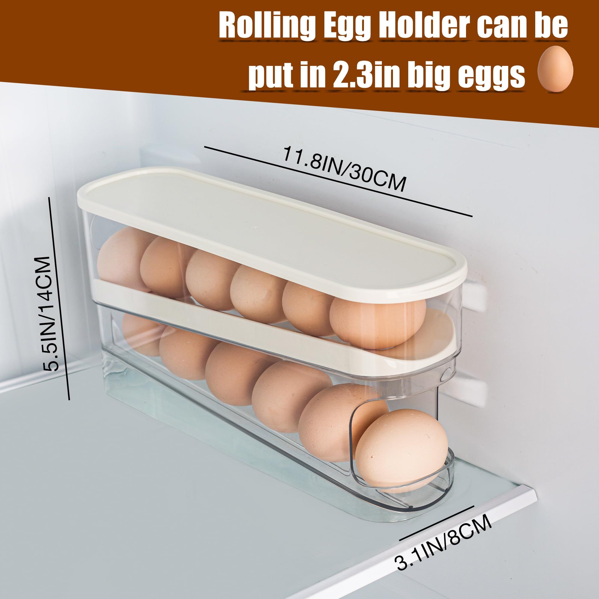 Egg Holder for Fridge, Auto Rolling Fridge Egg Organizer, Space Saving Eggs Dispenser for Refrigerator Storager — image 2