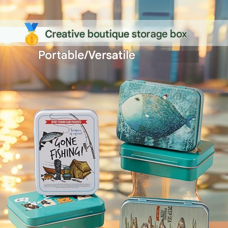 3-Pack Fishing club patterns Portable Metal Storage Box for Cotton Swabs and Coins – Compact and Portable (95x70mm), Durable Storage Accessory — image 2