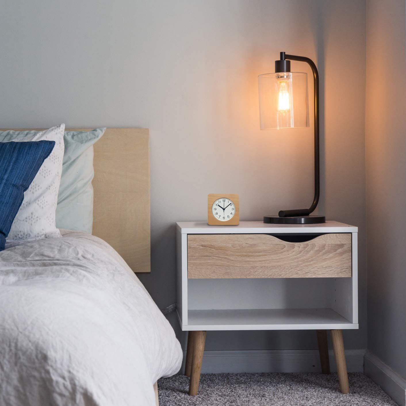 Square Wooden Alarm Clock with Arabic Numerals, Non-Ticking Silent, Backlight, Battery Operated, Nature — image 2