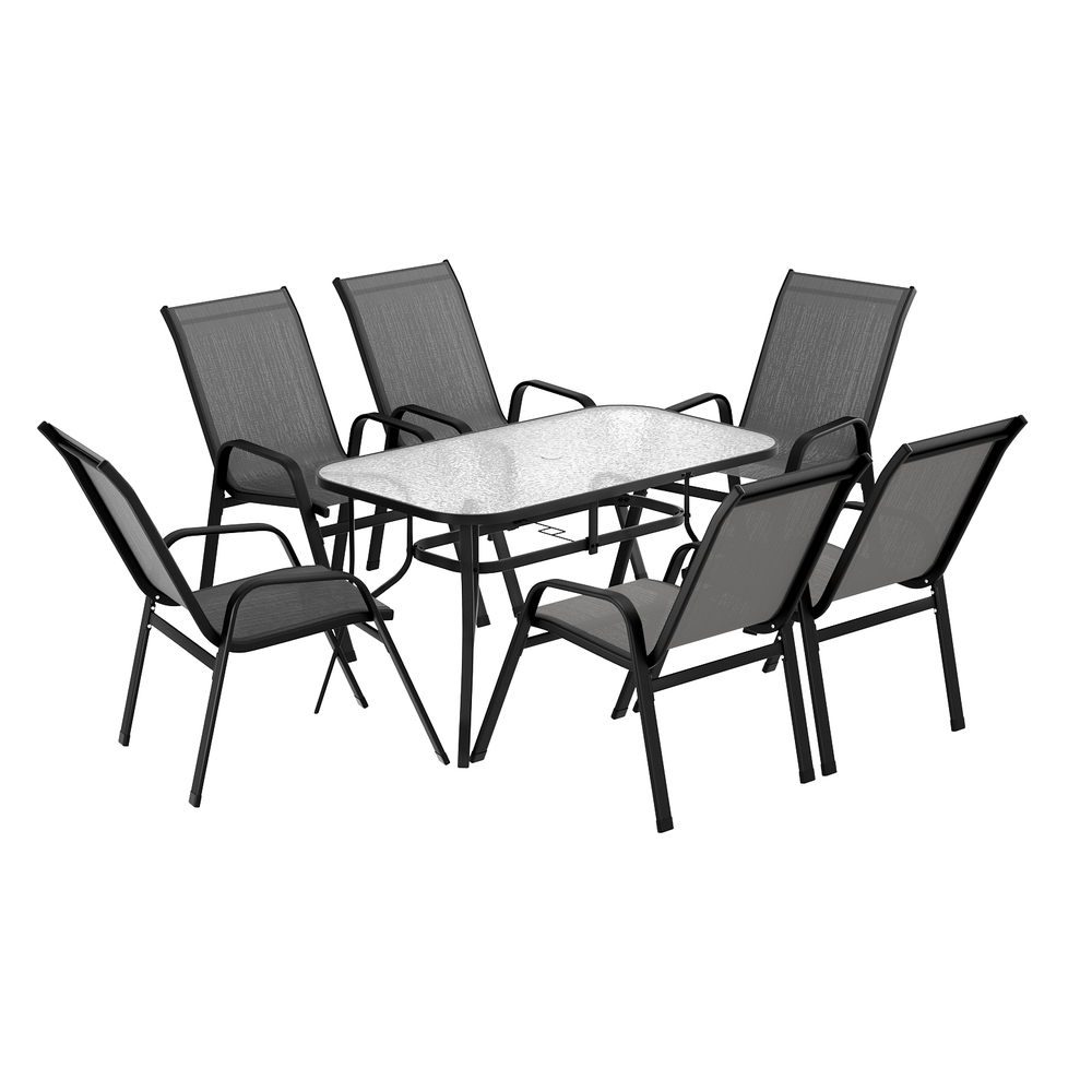 Gardeon 7PC Outdoor Dining Set Table and Chairs Patio Furniture Bistro Set Garden Grey — image 3