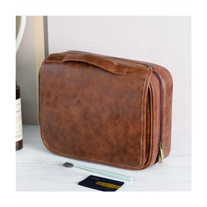 Coffee Luxury PU Business Travel Toiletry Bag - Large Capacity Waterproof Makeup Organizer with Dividers - Portable & Stylish Bathroom Storage — image 5