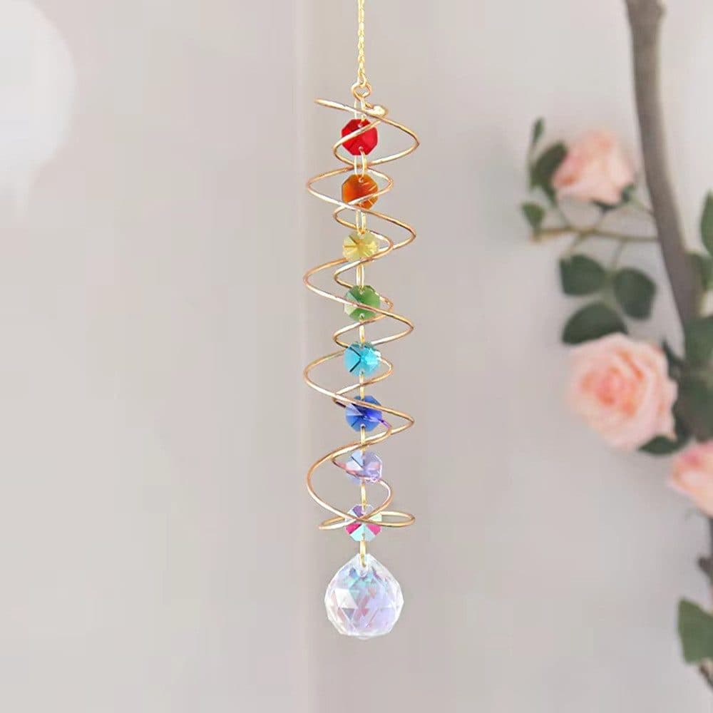 Colorful Crystal Solar Wind Chime KC4 with Spiral Design, Rotating Decor for Window Garden Wedding Gift — image 2