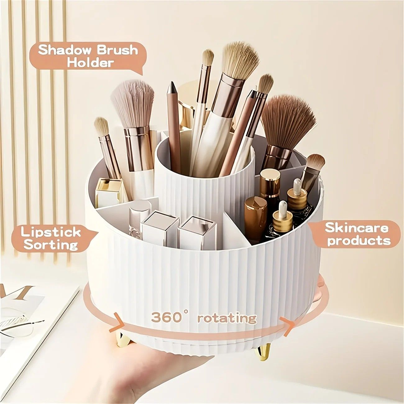 ✨ 360° Rotating Multi-Purpose Organizer | Multi-Layer Compartments & Non-Slip Base | Thickened Stripe Design, Perfect for Makeup, Desk & Car Storage/PINK — image 3