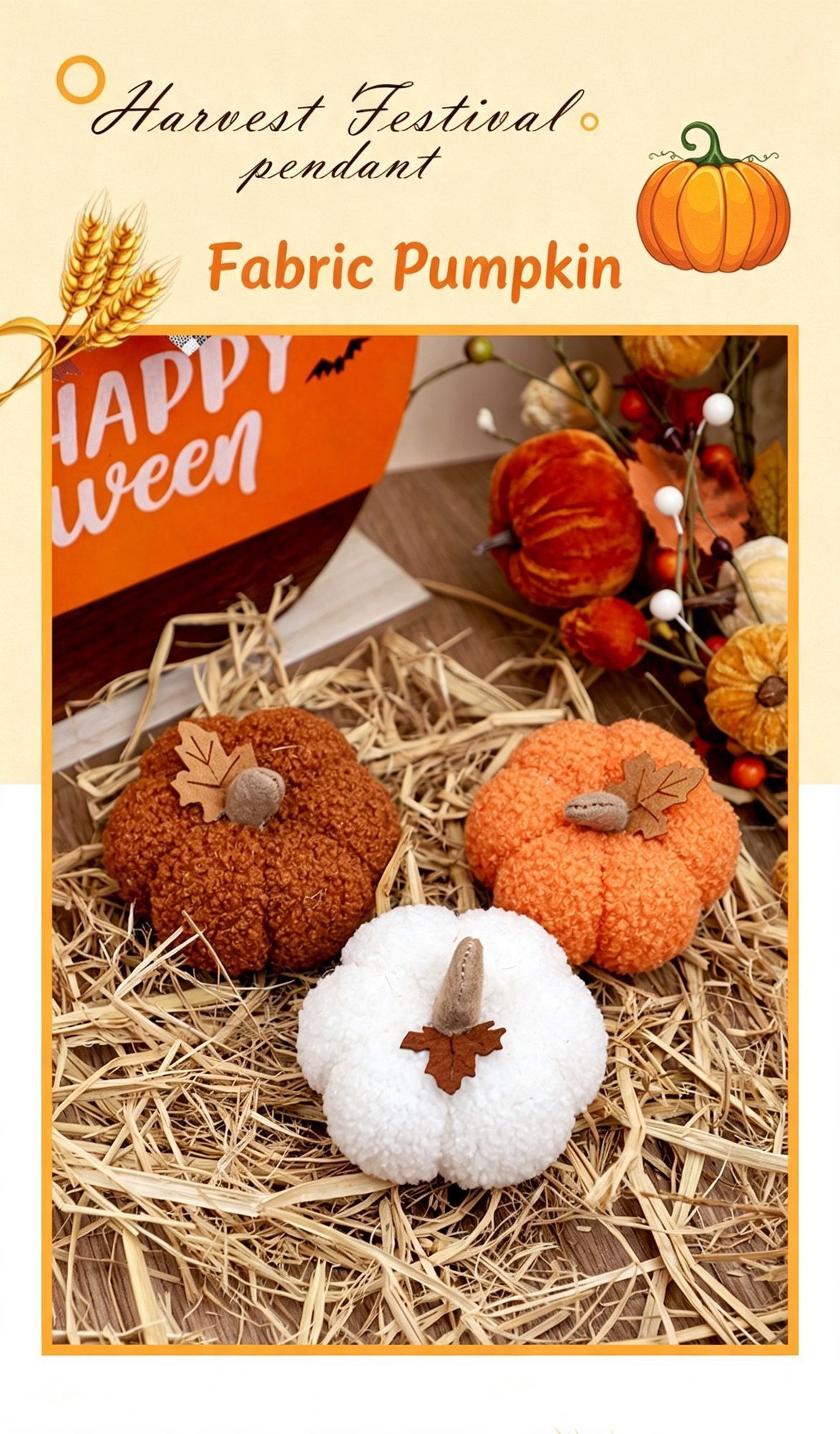 Assorted Fabric Plush Pumpkin Decor Set, Orange Coffee White Pumpkin Ornaments, All-In-One Props For Halloween, Thanksgiving And Christmas Window & Table ā image 2