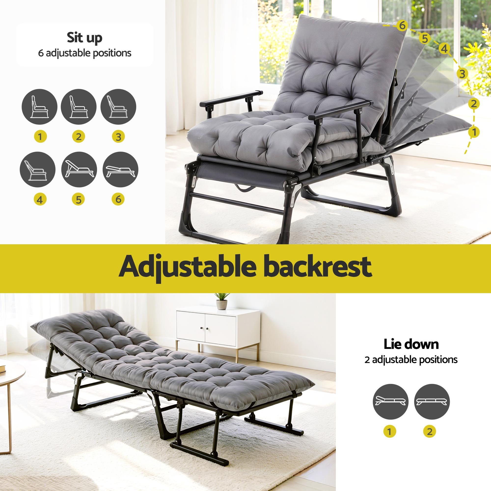 Gardeon 3-in-1 Sun Lounger Folding Camping Chair Adjustable Recliner Patio Furniture for Office Nap, Poolside โ image 5