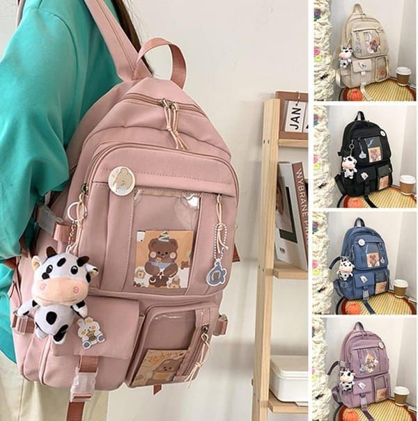 K‑Style Kids Backpack with Cute Accessories, 43×31cm Large Capacity School Backpack, Blue Casual Daypack for Children & Teenagers — image 6