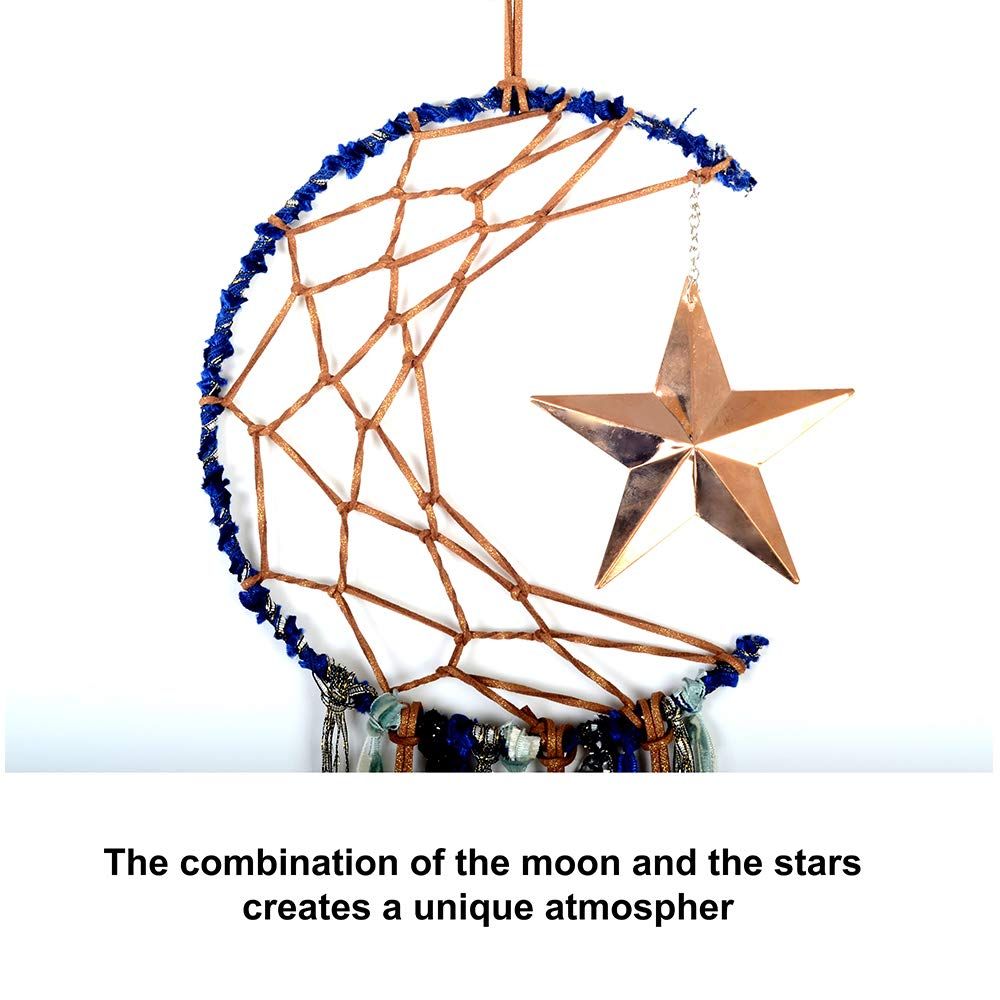 Blue Dream Catcher Handmade Half Circle Moon Design Dream Catcher Feather Hanging with Star Home Decoration Ornament — image 3
