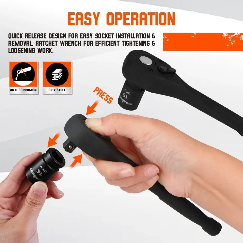 SEDY 12Pcs 1/2" Drive Socket Wrench Set CR-V 72T Ratchet Metric 10-19mm Holder — image 5