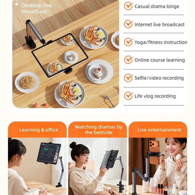 Aluminum Alloy Cantilever Phone Mount, Clamp Lazy Stand For Desk & Bed, Foldable Holder — image 4