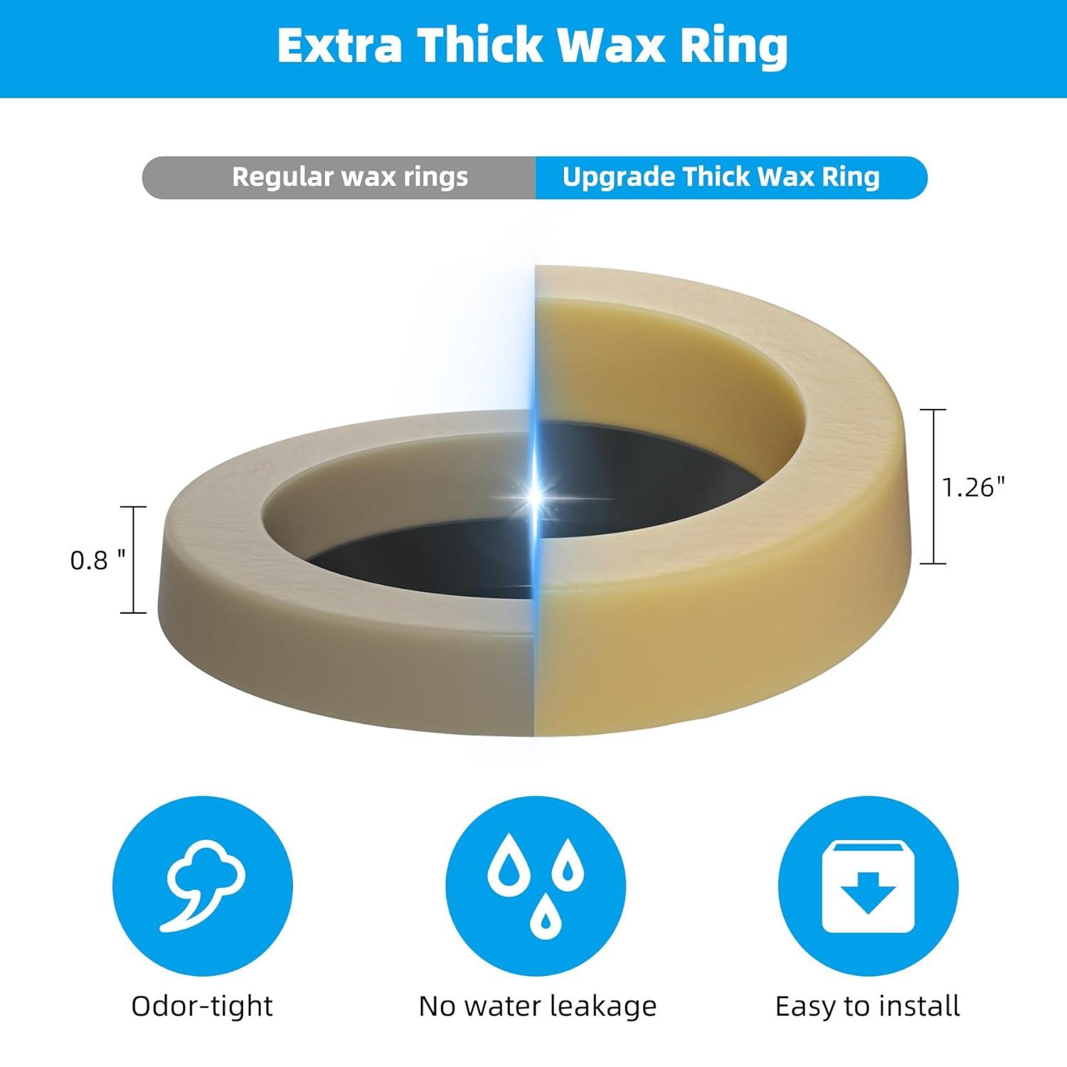 2 Pack Toilet Wax Ring, Thick Toilet Bowl Wax Ring Gasket for Toilet Bowl, Polyethylene Flange- Gas, Odor and Watertight Seal, Fits 3-inch and 4-inch Waste — image 3