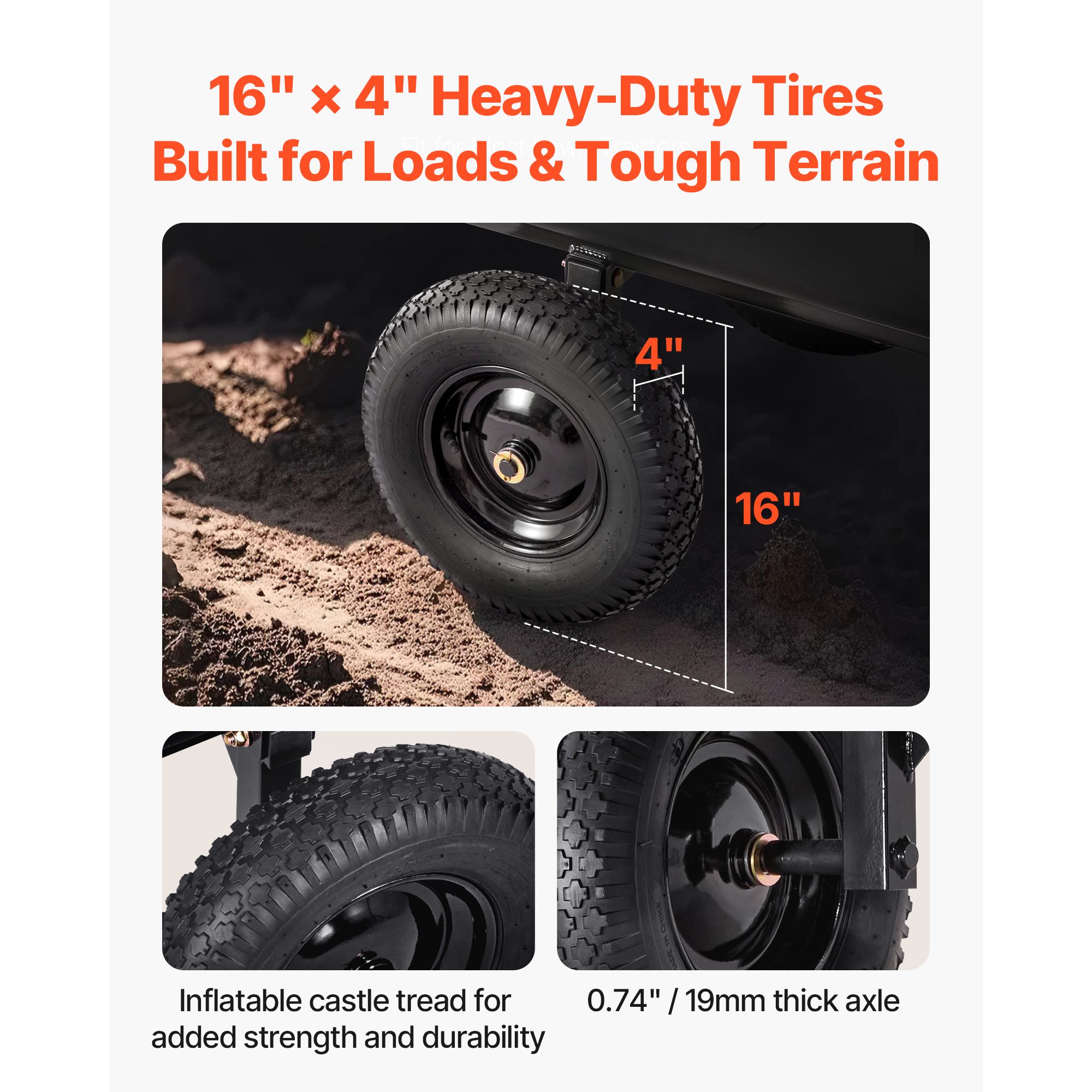 Garden Utility Trailer, 10 Cu. Ft 227 kg, ATV UTV Hauling Trailer, Tow Behind Poly Dump Cart with 16" Tires, Hand Pull or Foot Pedal, Heavy Duty Yard Trailers — image 6