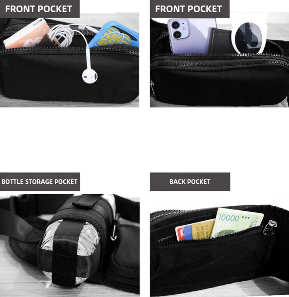 Waist Bag with Bottle Holder - Hiking Waist Bag with Bottle Holder - Outdoor Pouch Bag with Water Bottle / Bib Holder - Ideal for Festivals or Vacations — image 3