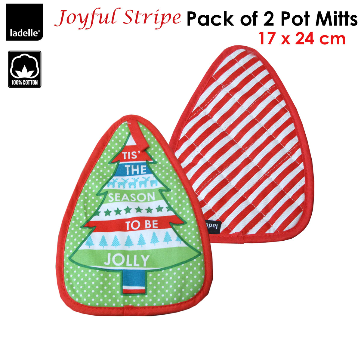 Ladelle Joyful Stripe Red Set of 2 Pot Mitts 17 x 24 cm โ image 2