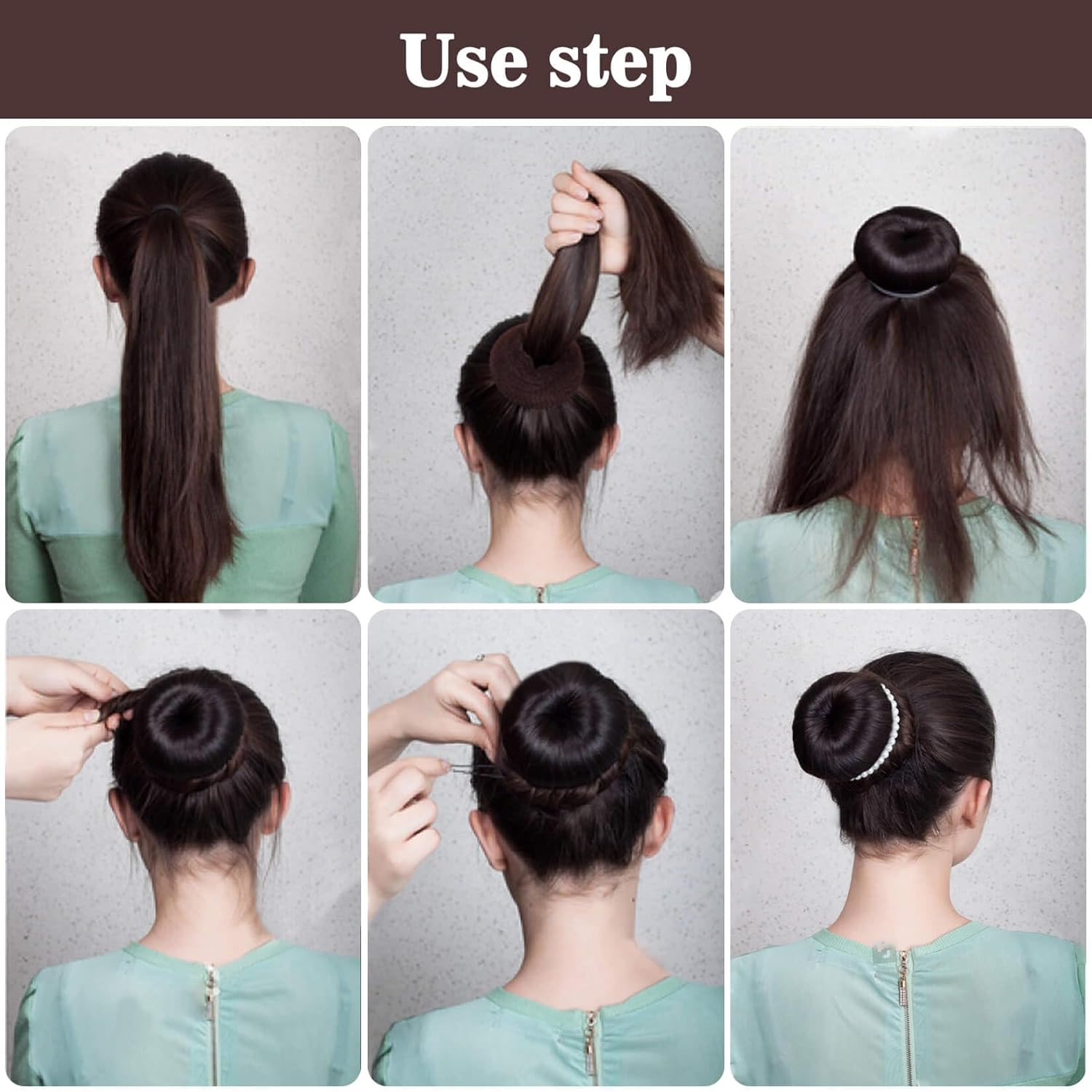 Hair Donut Bun Maker Kit - Updos Sock for Long Hair, Bun Holder with Hair Clips (1 Extra Large, 2 Medium, 2 Small) — image 5