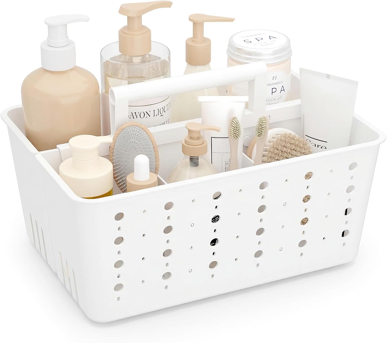 Shower Caddy Portable, Cleaning Supplies Caddy Organizer with Handle and Adjtable Dividers, Plastic Shower Basket for Dorm Room Essentials, College, Bathroom