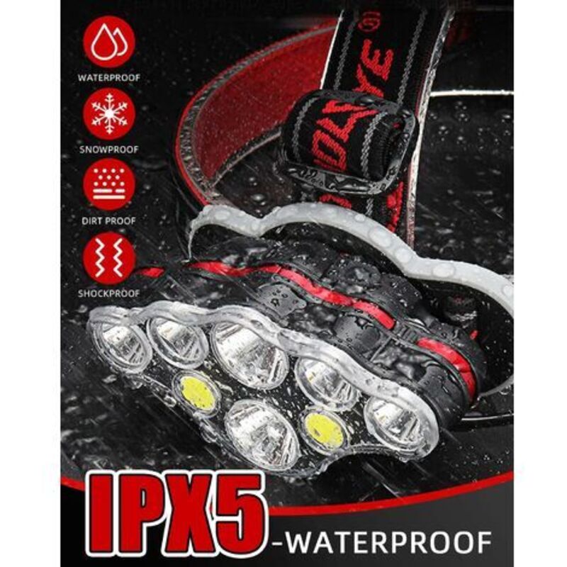 Powerful Rechargeable Headlamp, 18000 Lumen 8 Modes LED Headlamp Powerful Headlamp Hands-Free Lamp For Camping, Ipx5 โ image 3