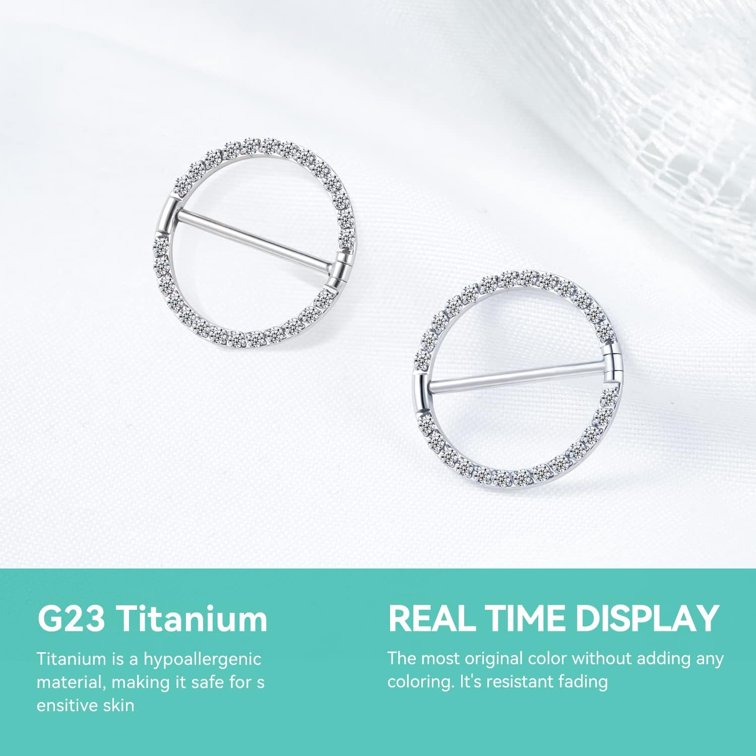16G Nipple Rings, 2Pcs G23 14mm Solid Titanium Nipple Piercing Jewelry with Clear Shiny Cubic Zircon for Women, 14mm, Titanium, cubic zirconia — image 3