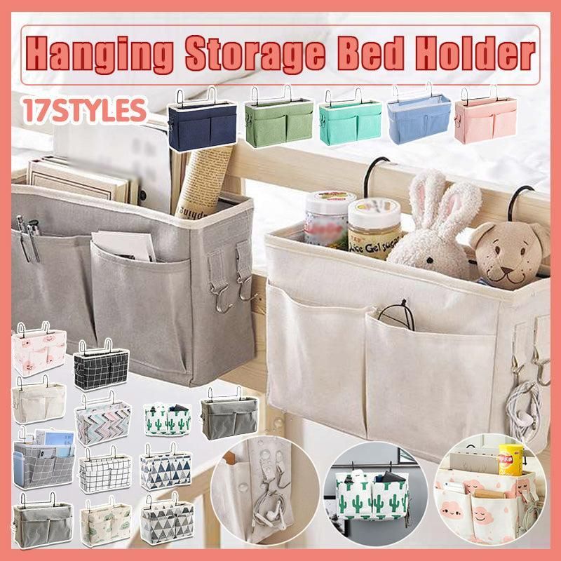 Hanging Bedside Storage Caddy with Pockets for Bunk Bed Dorm Couch Organizing - Blue Clouds โ image 2