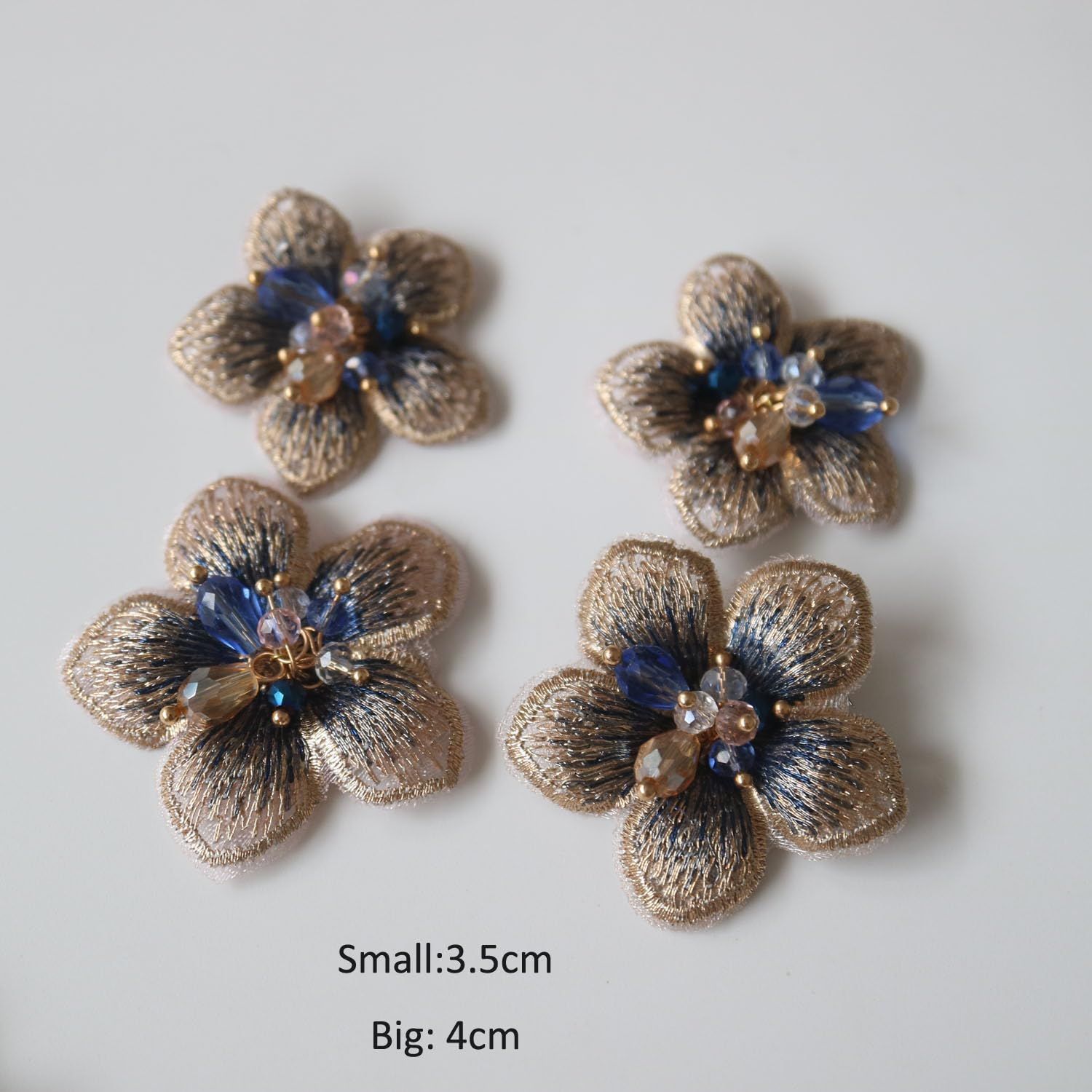 10pc/Set Beaded Flower Appliques for Clothing DIY sew on Floral Patches for Clothes Decoration Rhinestone parches (Golden) โ image 2