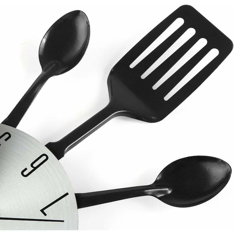 16" Large Kitchen Wall Clocks With Spoons And Forks, Great Home Decor And Nice Gifts, Black โ image 3
