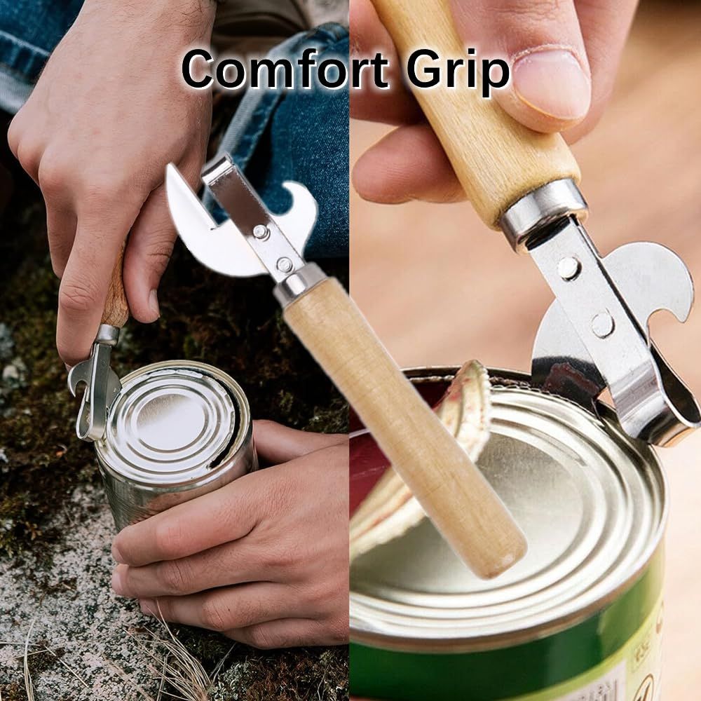 2 PCS Can Opener Vintage Can Opener Manual Can Opener Wooden Handle Bottle Opener Manual Side Cut Stainless โ image 5