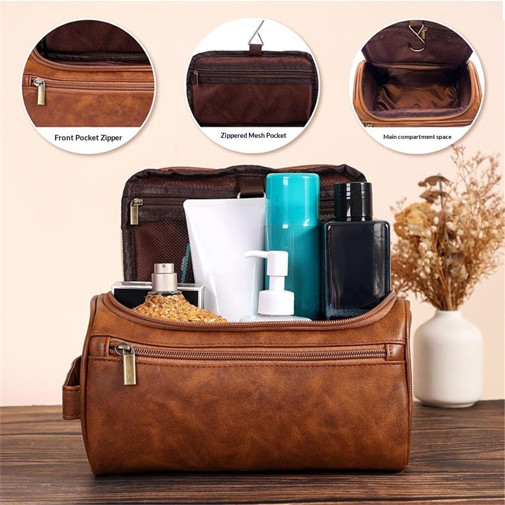 Toiletry Bag for Men, Hanging Travel Shaving Dopp Kit for Men and Women, Water-resistant Toiletries Organizer Bags, PU Leather Cosmetic Bags for Makeup — image 2