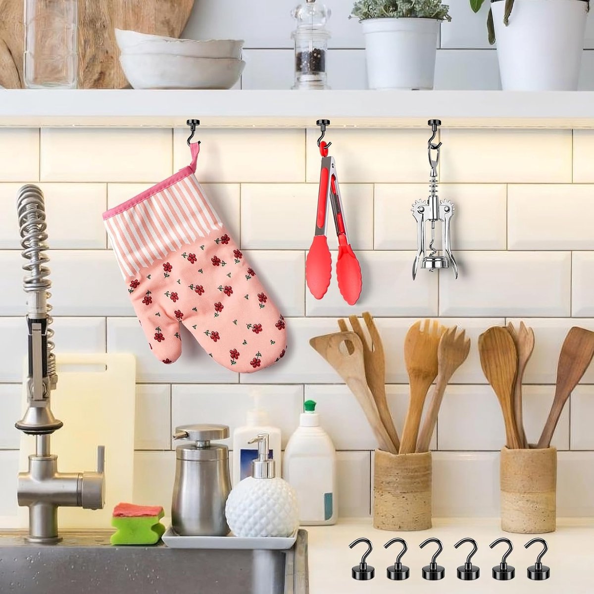 magnetic hook - 15 pieces for more than 5 kg - super strong pulling force - magnet with hook - heavy-duty magnetic hook for hanging, kitchen - black — image 2