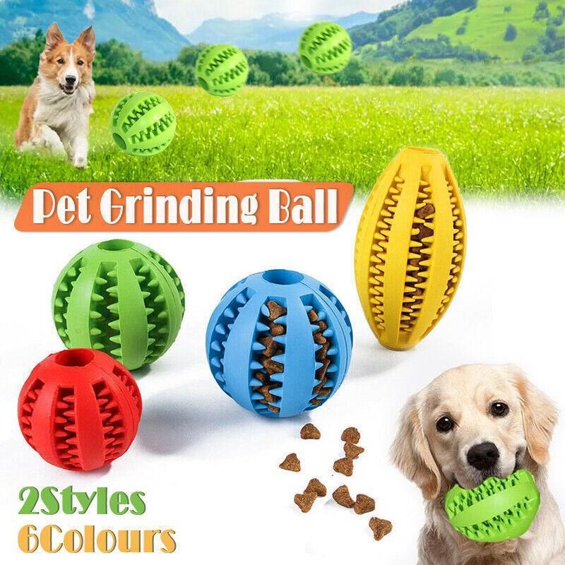 Dog Chew Toy Rubber Ball Treat Dispenser Dental Cleaning Training Play Ball - Red Rugby (11.5CM) — image 2