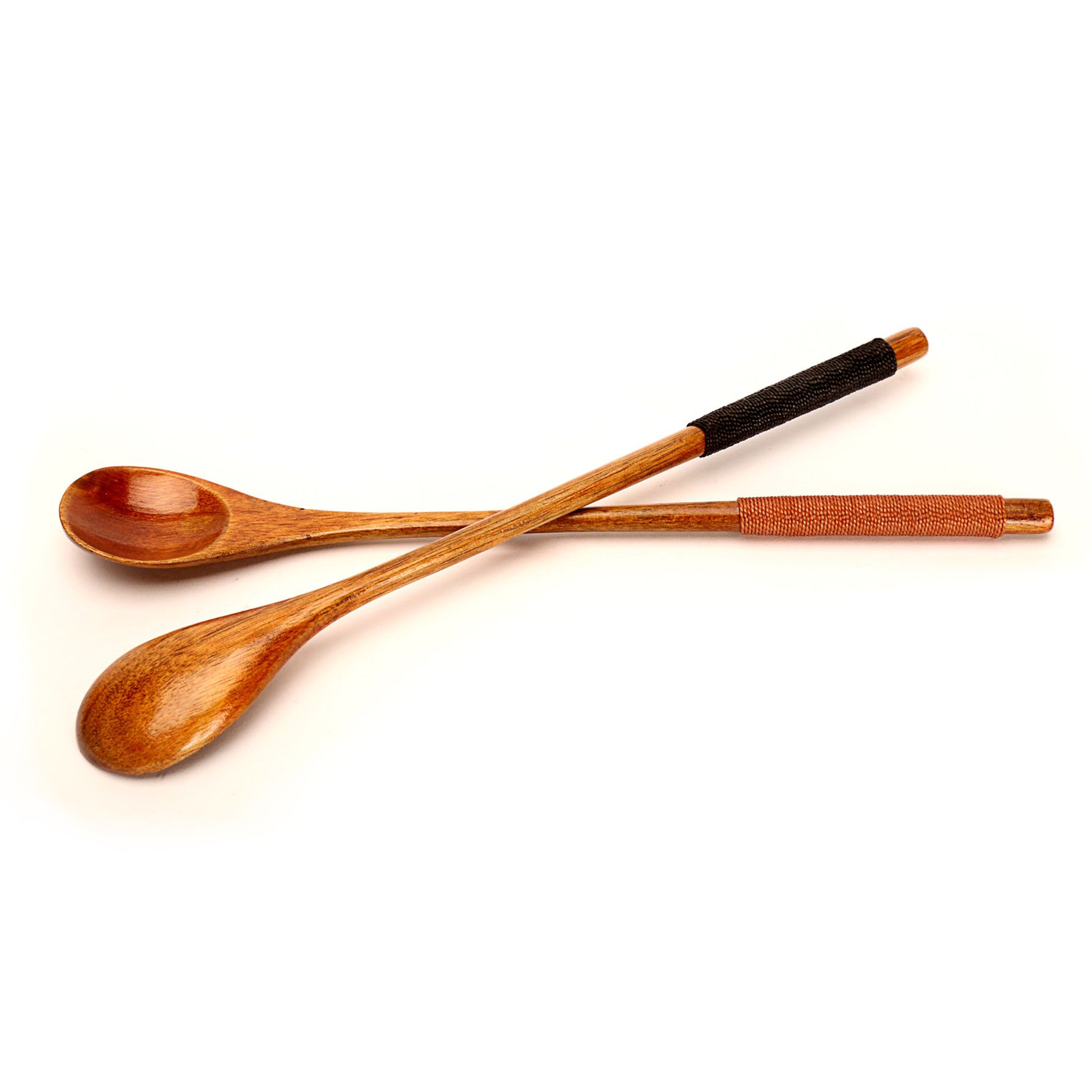 Super Art Wooden Spoon Logo Mixing Gift Round handle black thread wooden spoon — image 4
