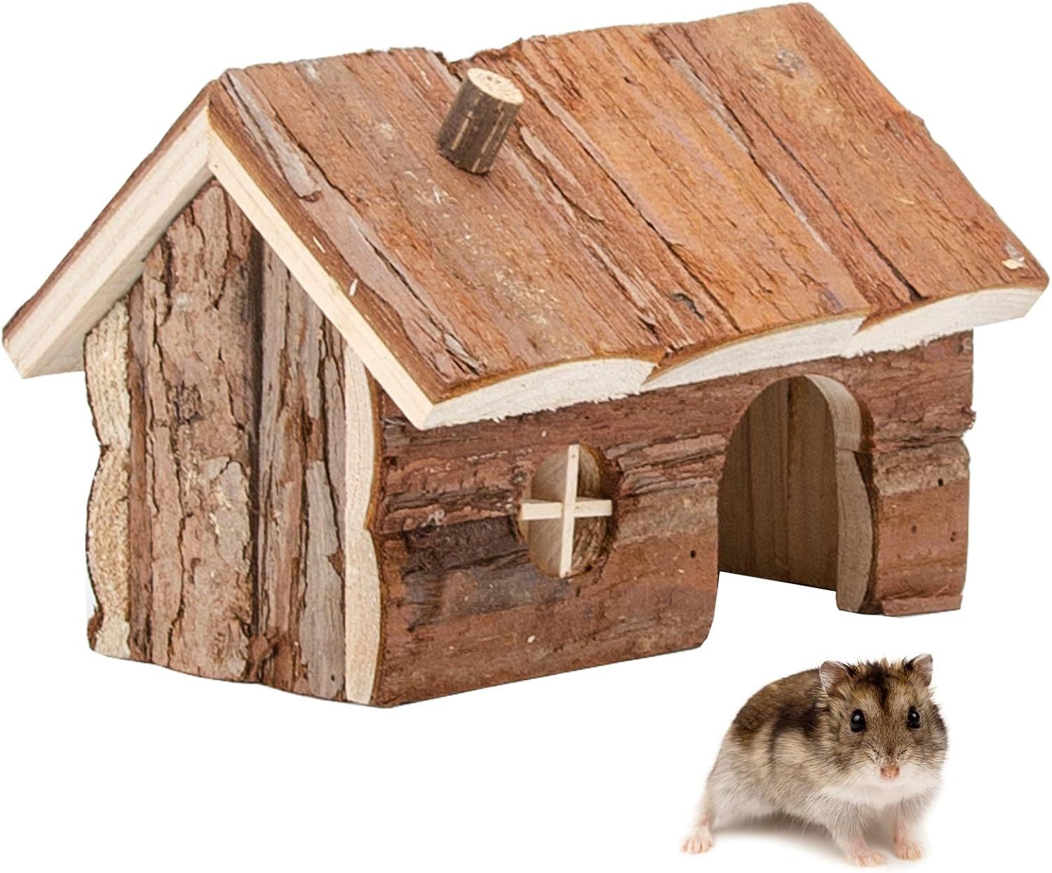 Hamster Wooden Hideout House Natural Pet Rats Climbing Play Hut Hideaway Room for Dwarf Hamster, Mouse, Rat,Gerbil and Other Pet Small Animals(15*11*12cm) — image 2