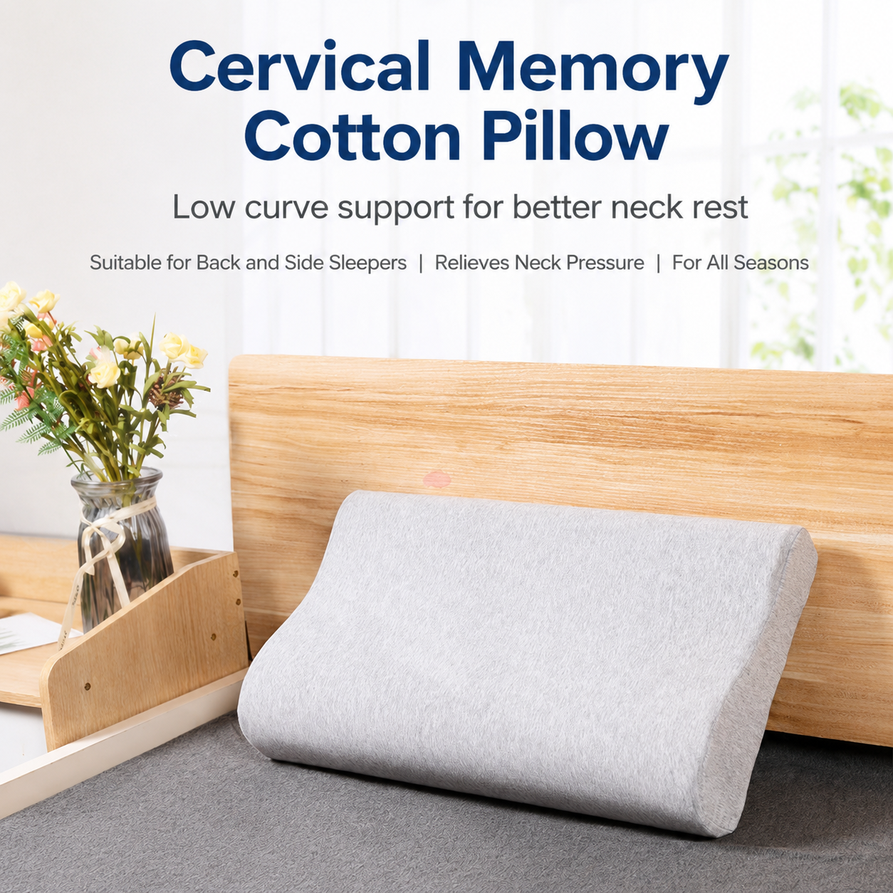 2 Pack Wave Shaped Contour Memory Foam Pillow with Washable Bamboo Fibre Covers - 3-5 Second Slow Rebound and High Low Neck Support for Back and Side — image 2