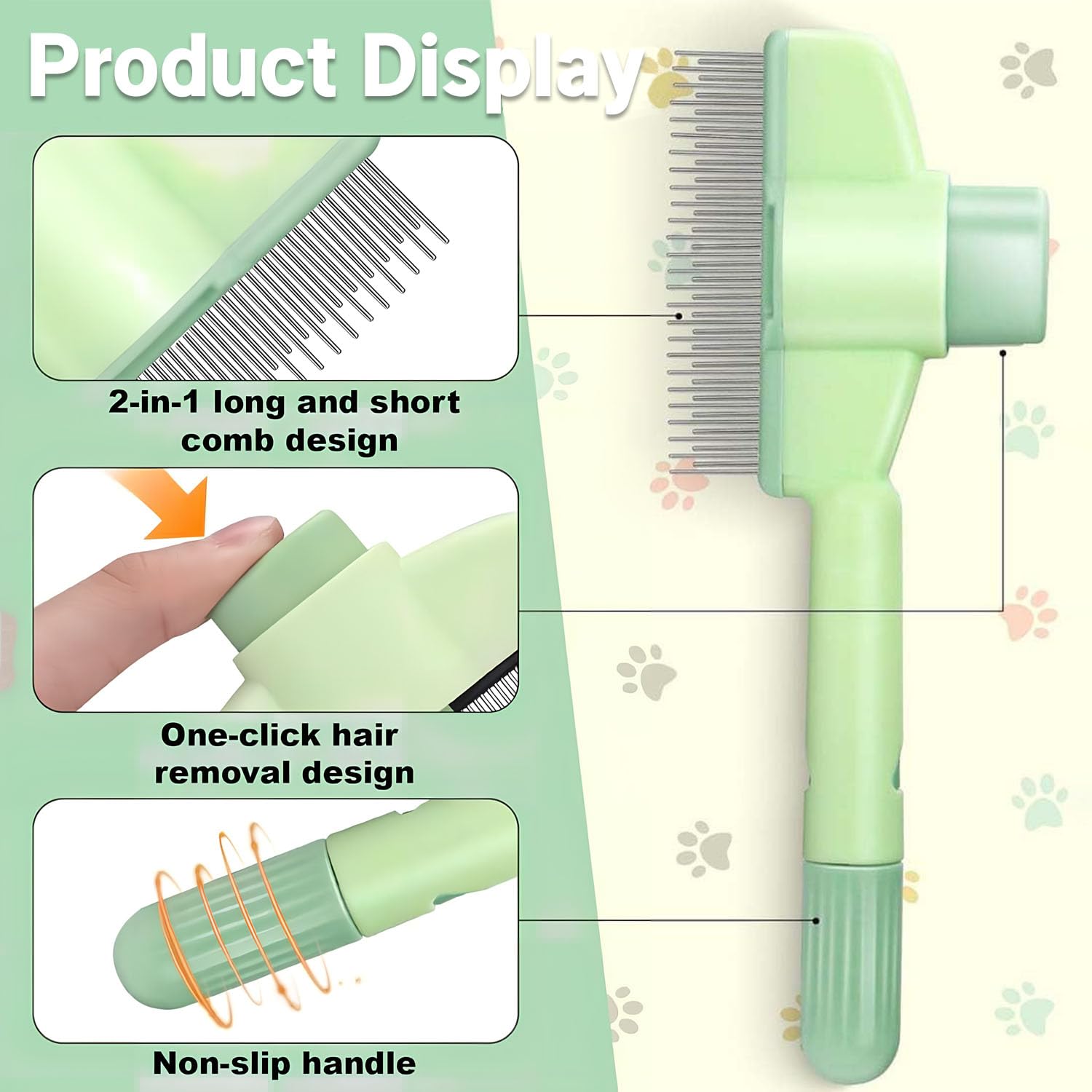 Pet Comb for Cats,Pet Hair Removal Comb Flea Comb with Release Button (Green) — image 5