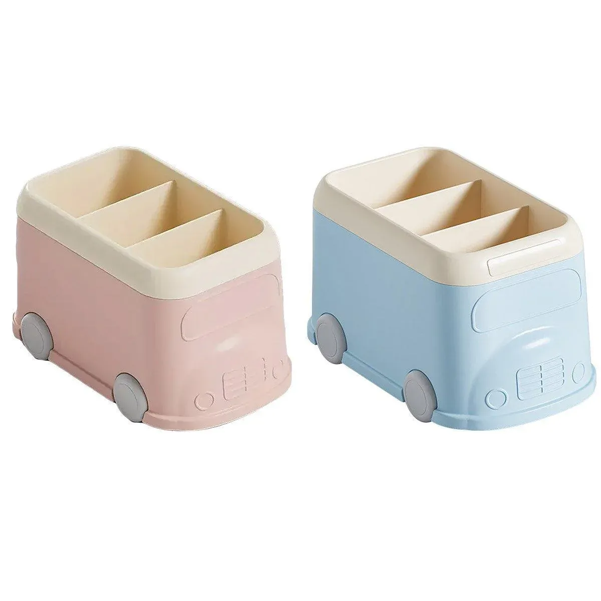 Cartoon Desktop Pen Holder Multi-Compartment Stationery Organizer Storage Box - Blue — image 3