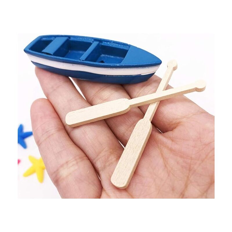 Miniature Dollhouse Rowing Boat with Oars, Resin Nautical Ornament for Fairy Garden — image 3