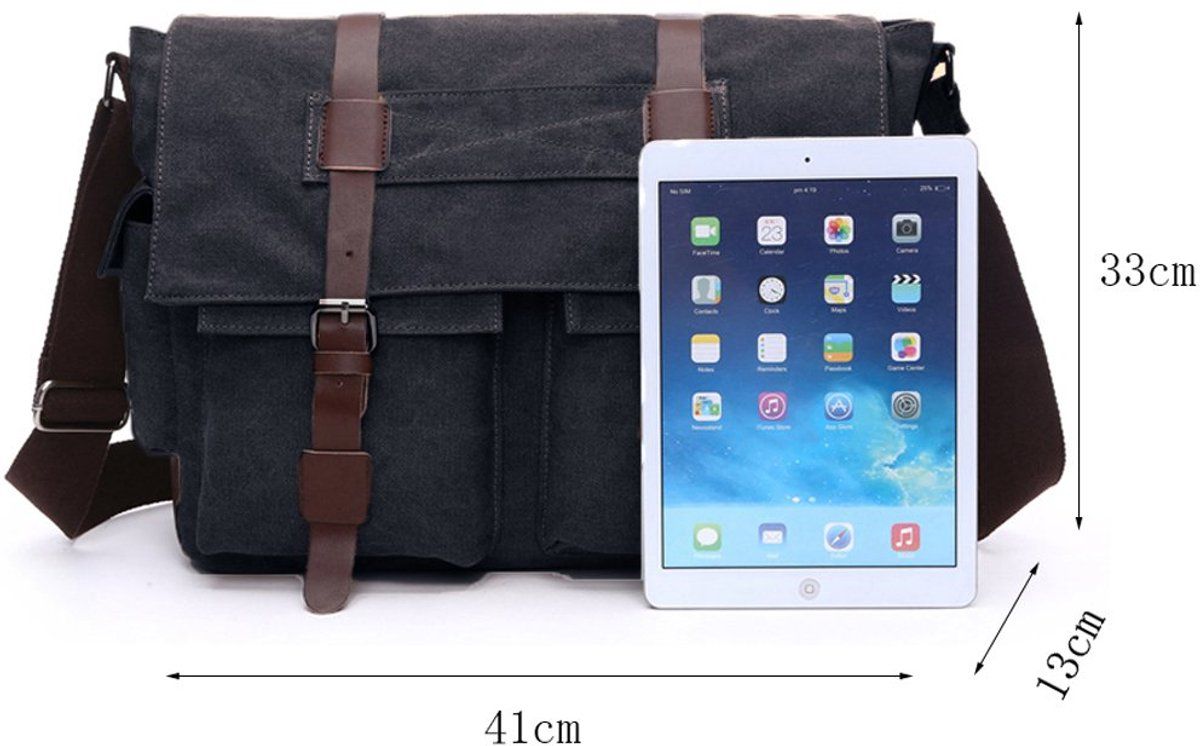 Mens Canvas Laptop Messenger Bag With Multiple Compartments And Adjustable Shoulder Strap For Work And School Fits, 16 in — image 3