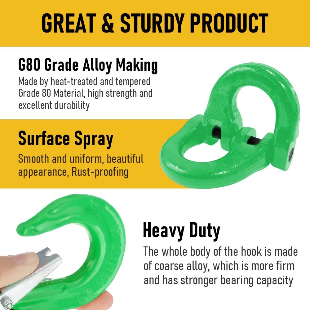 2SETS 2T Sling Hook With Hammerlock Heavy Duty Safety Latch Swivel Winch Hook For Trailer Safety Chain-Green — image 3