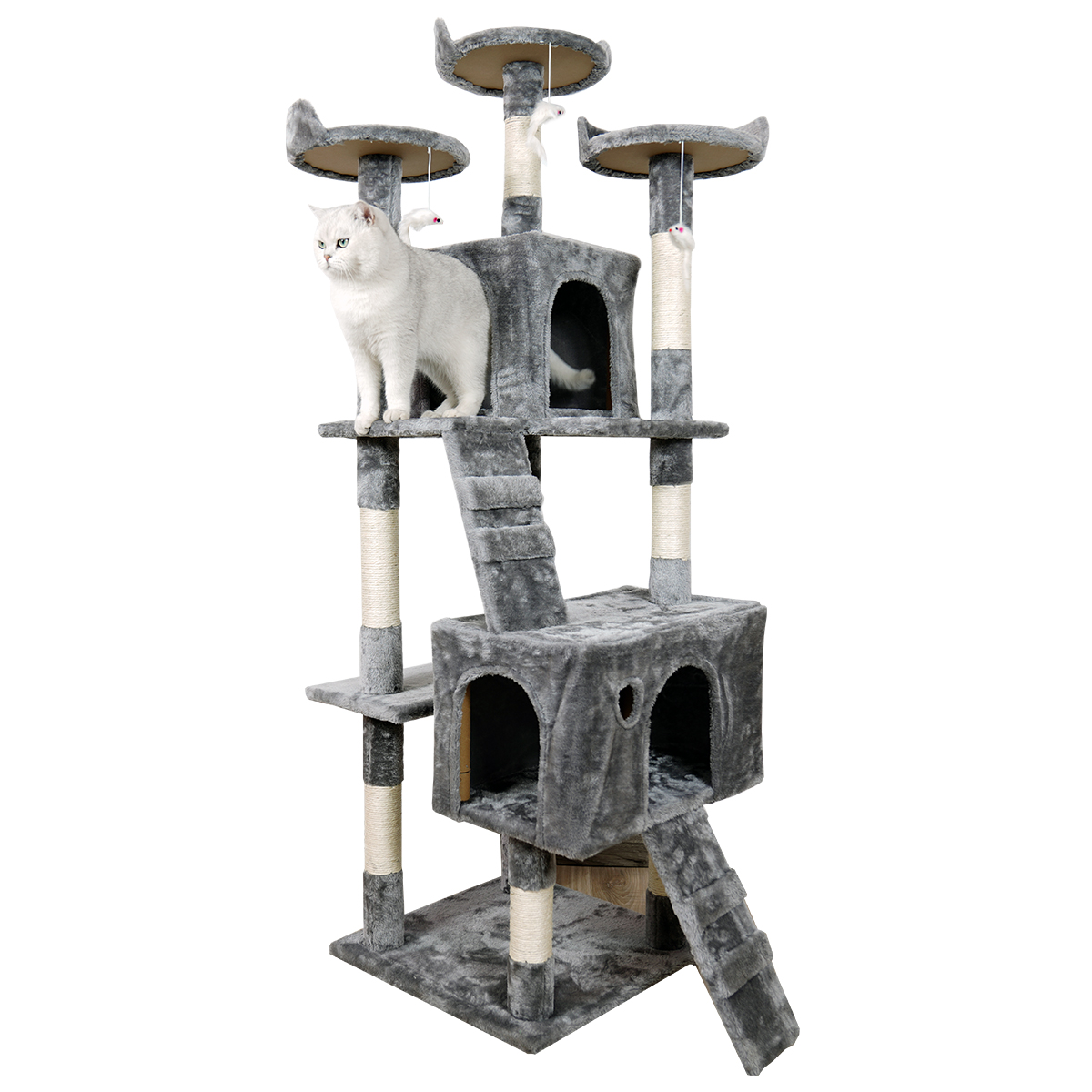 Furtastic 170cm Cat Tree Tower Scratching Post Multi-Level Condo Activity Centre with Cubbies & Ramps - Silver Grey โ image 3