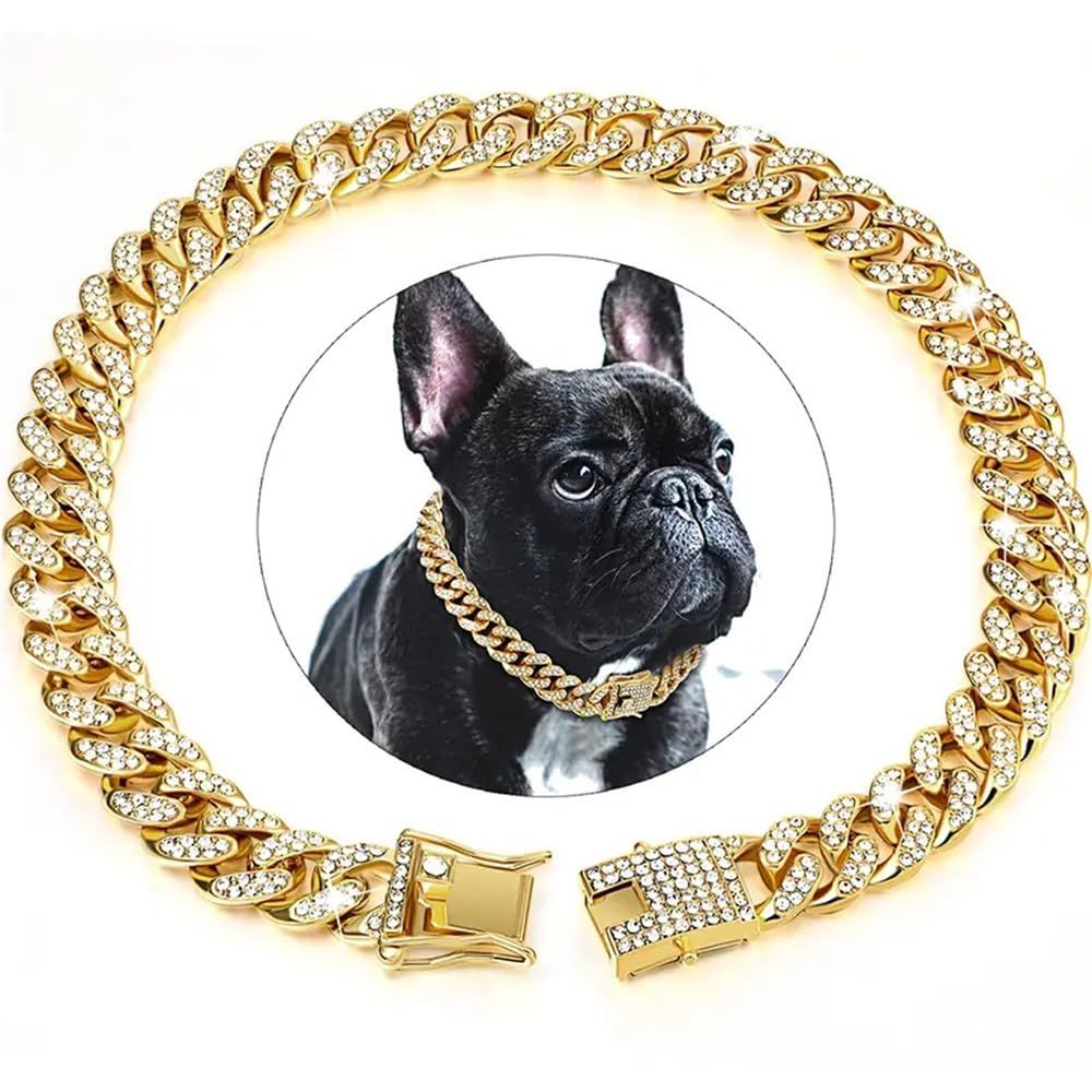 Dog Chain Collar Wide Diamond Collar Large Dog Necklace Metal Pet Crystal Collar Jewelry Accessories for Medium Large Dogs(8 Inch)golden — image 2