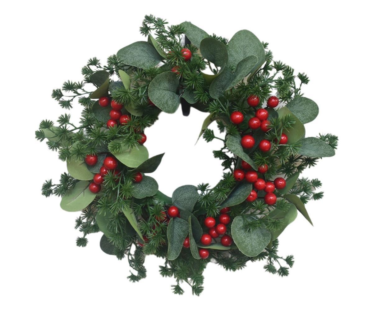 Christmas Wreath Winter Wreath with Red Jingle Bells and Berries Door Wreath with Artificial Snow Christmas Decorations with Pine Branches - 30CM โ image 4