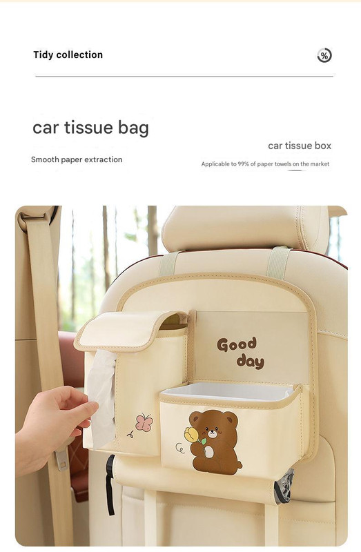 Car Seat Back Organizer with Practical design-Multi-Pocket Storage for Tissues and Gadgets-Beige — image 5