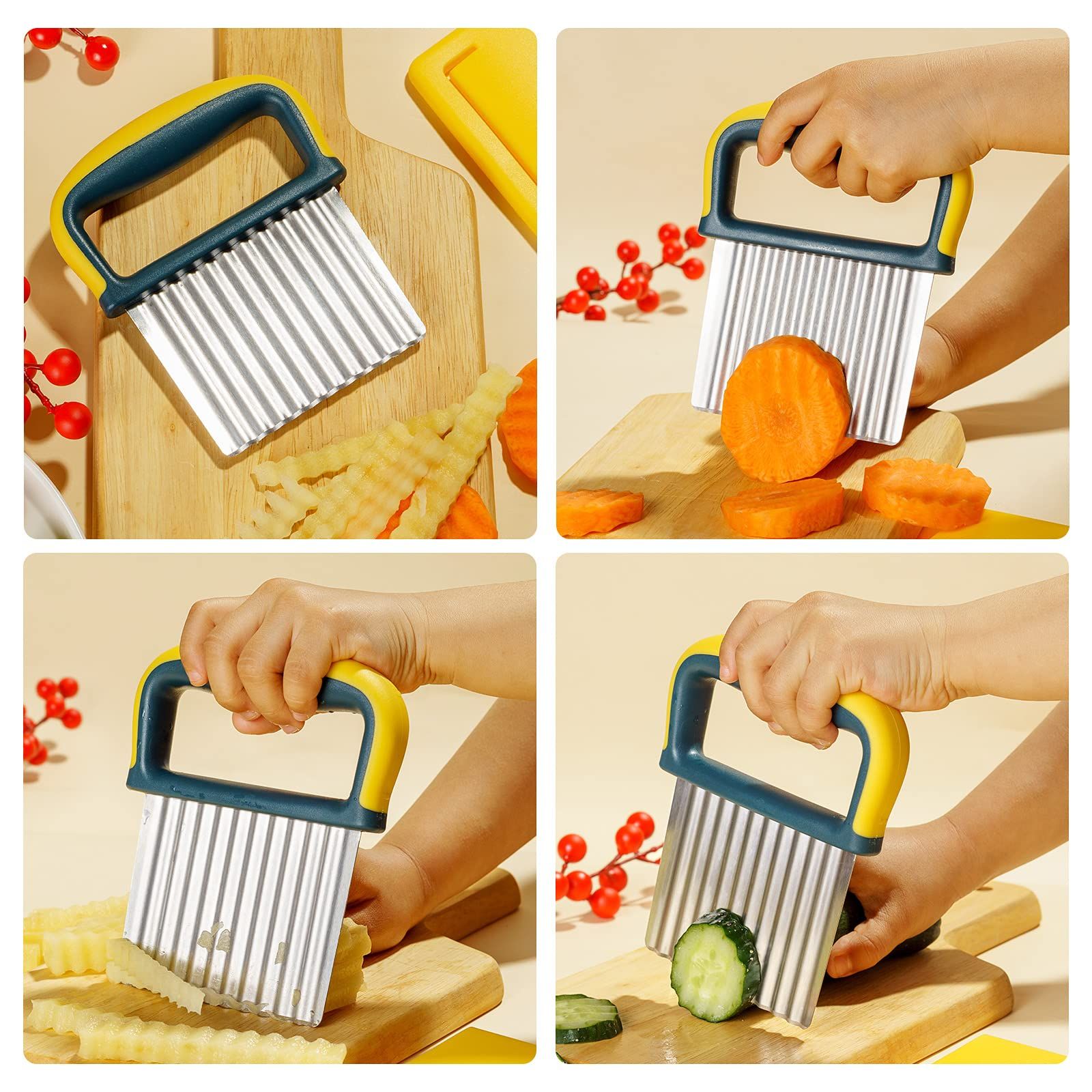 2pc Crinkle Cutter with Wavy Crinkle Cutting Tool Potato Cutter Veggie Chopper Veggie Slicer Fruit Vegetable Slicer โ image 5