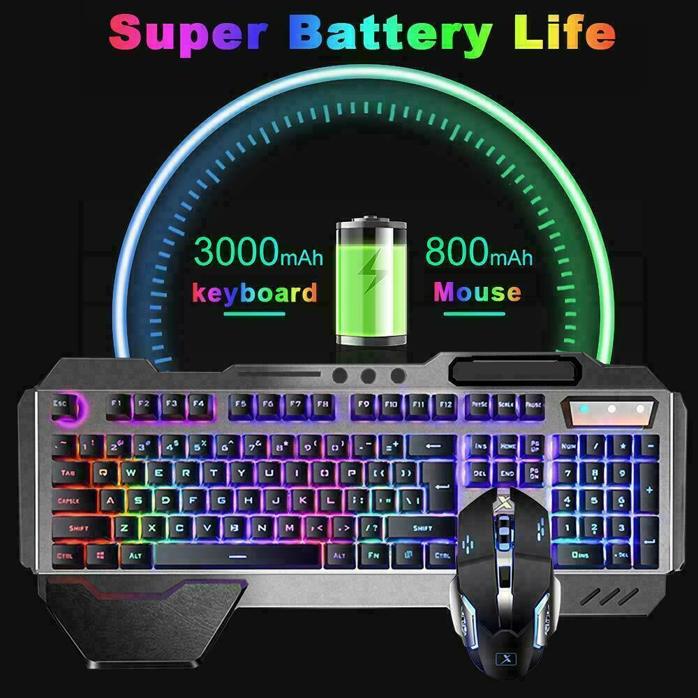 104 Keys Wireless Gaming Keyboard Mouse Set+Mouse Pad, RGB LED Backlit PC/Laptop Black-Rainbow — image 5