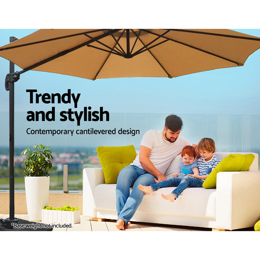 Instahut 3m Outdoor Umbrella Cantilever 360 Degree Tilt Beach Roma Beige โ image 4