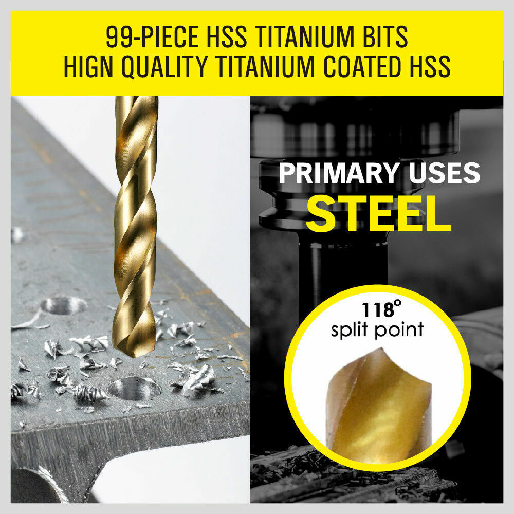 99Pc Drills Set HSS Titanium Coated Wood Plastic Metal Metric 1.5-10mm With Case โ image 4