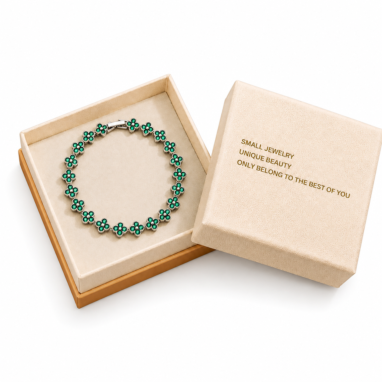 Silver and Green Four-Leaf Clover Zircon Bracelet - Gold-Tone Alloy Lucky Charm Wristband with Full Crystal Pave, 22cm Elegant Fashion Jewellery for Women