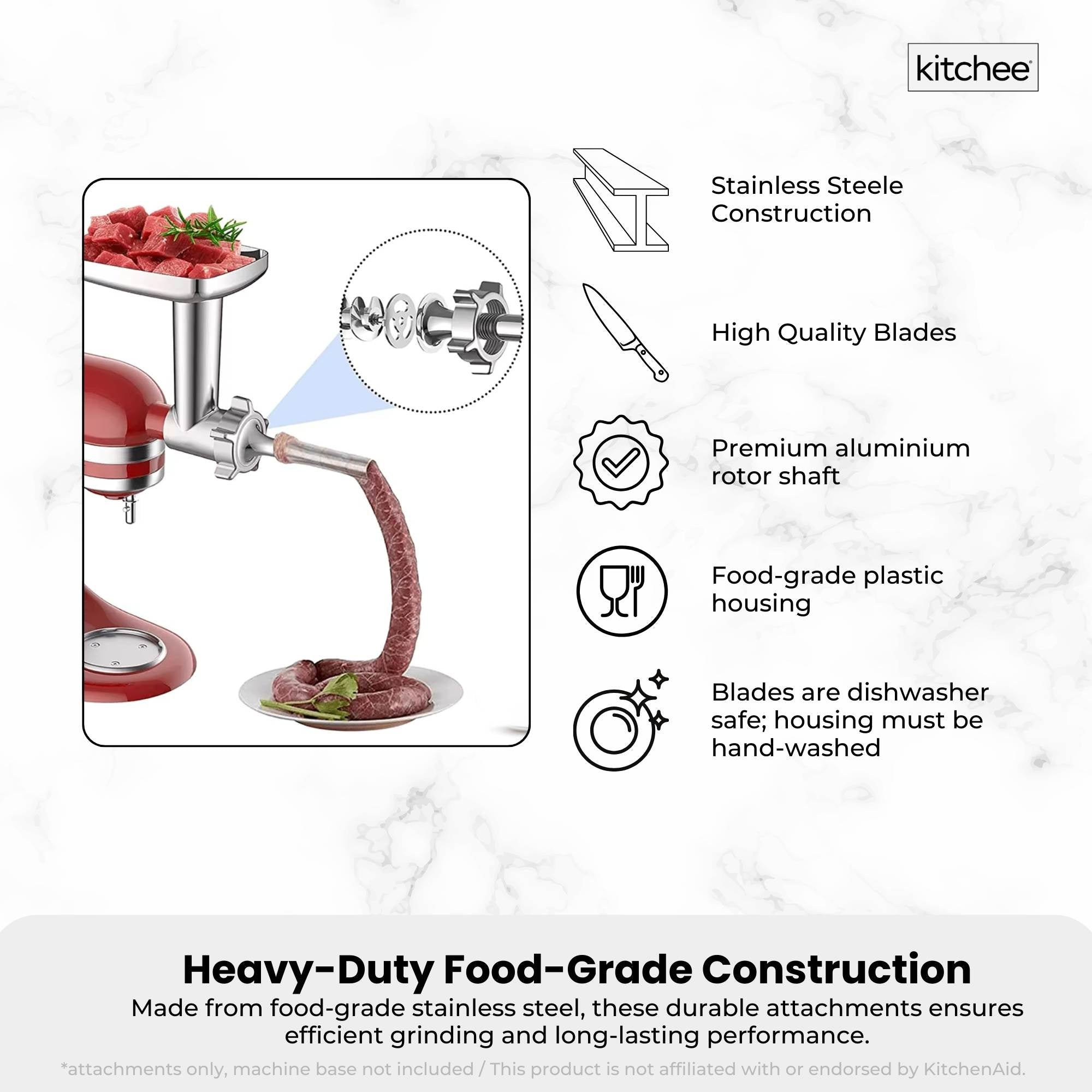Kitchee Meat Food Grinder Sausage Attachment - Compatible with KitchenAid Mixers — image 5