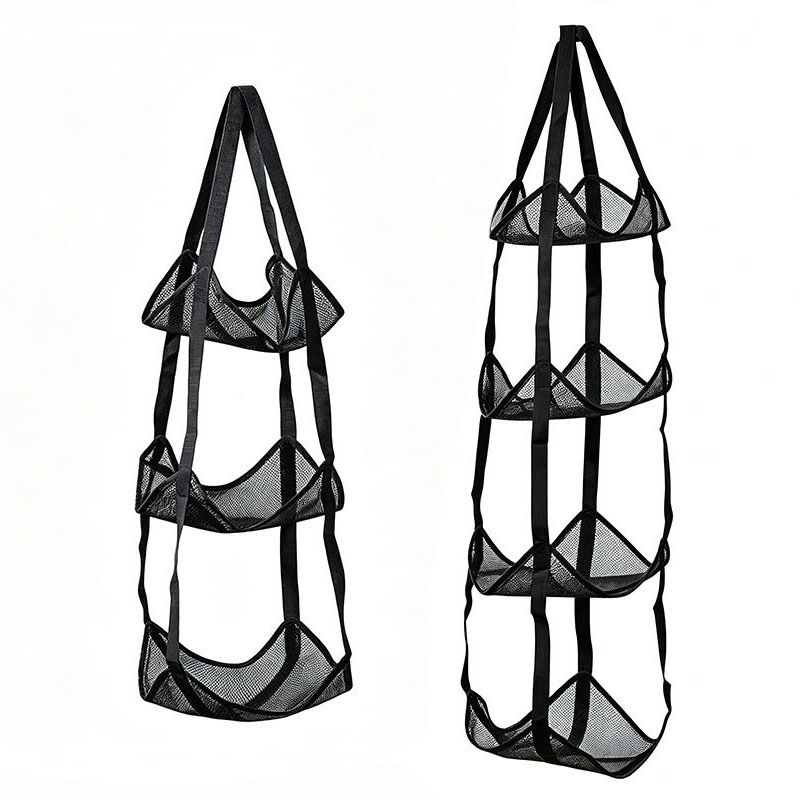 Black 3-Layer + 4-Layer Hanging Mesh Storage Bag Set for Balls Toys and Sports Gear