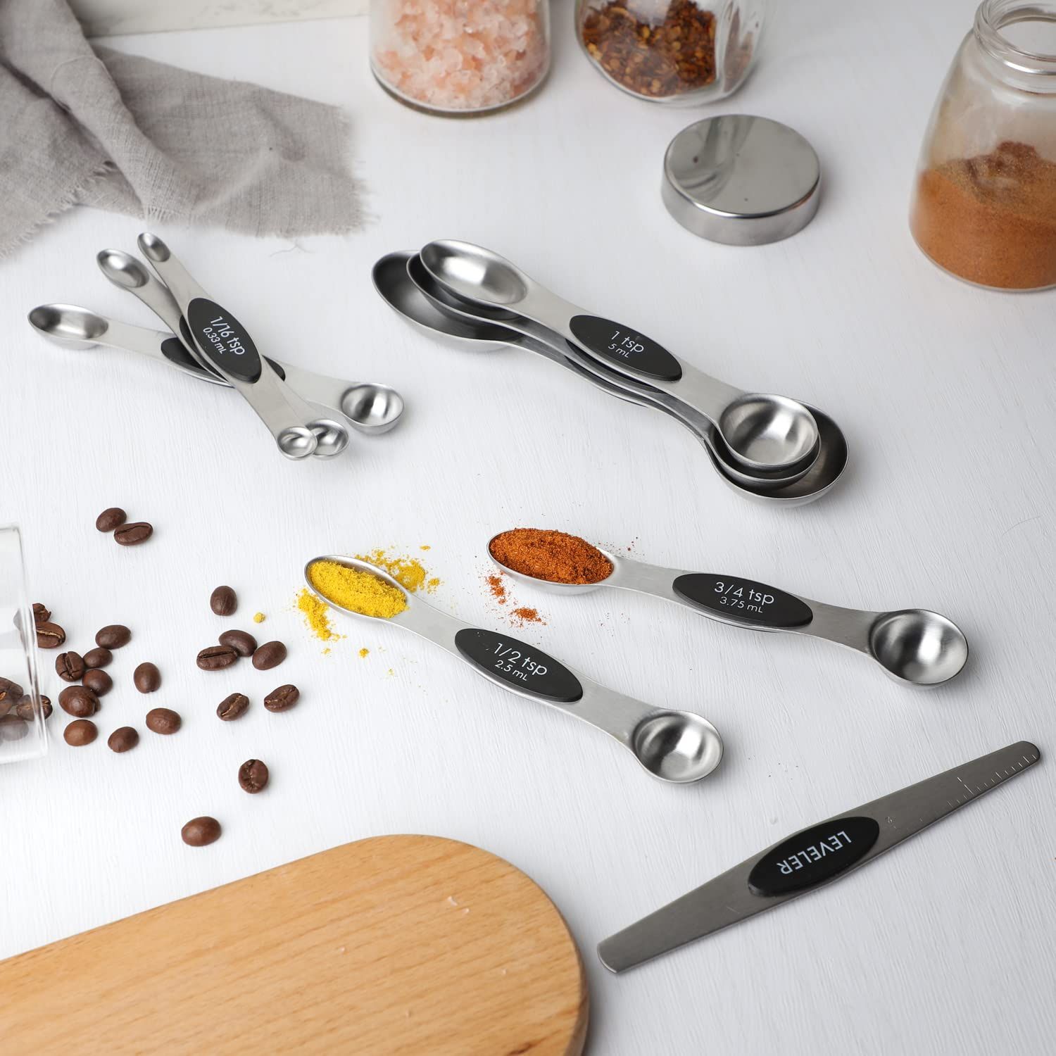 Measuring Spoon Set of 8 Magnetic Measuring Spoons Dual Sided Stainless Steel Measuring Spoons Stackable Nesting Tablespoon Teaspoon, Fits in Spice Jars, for โ image 4